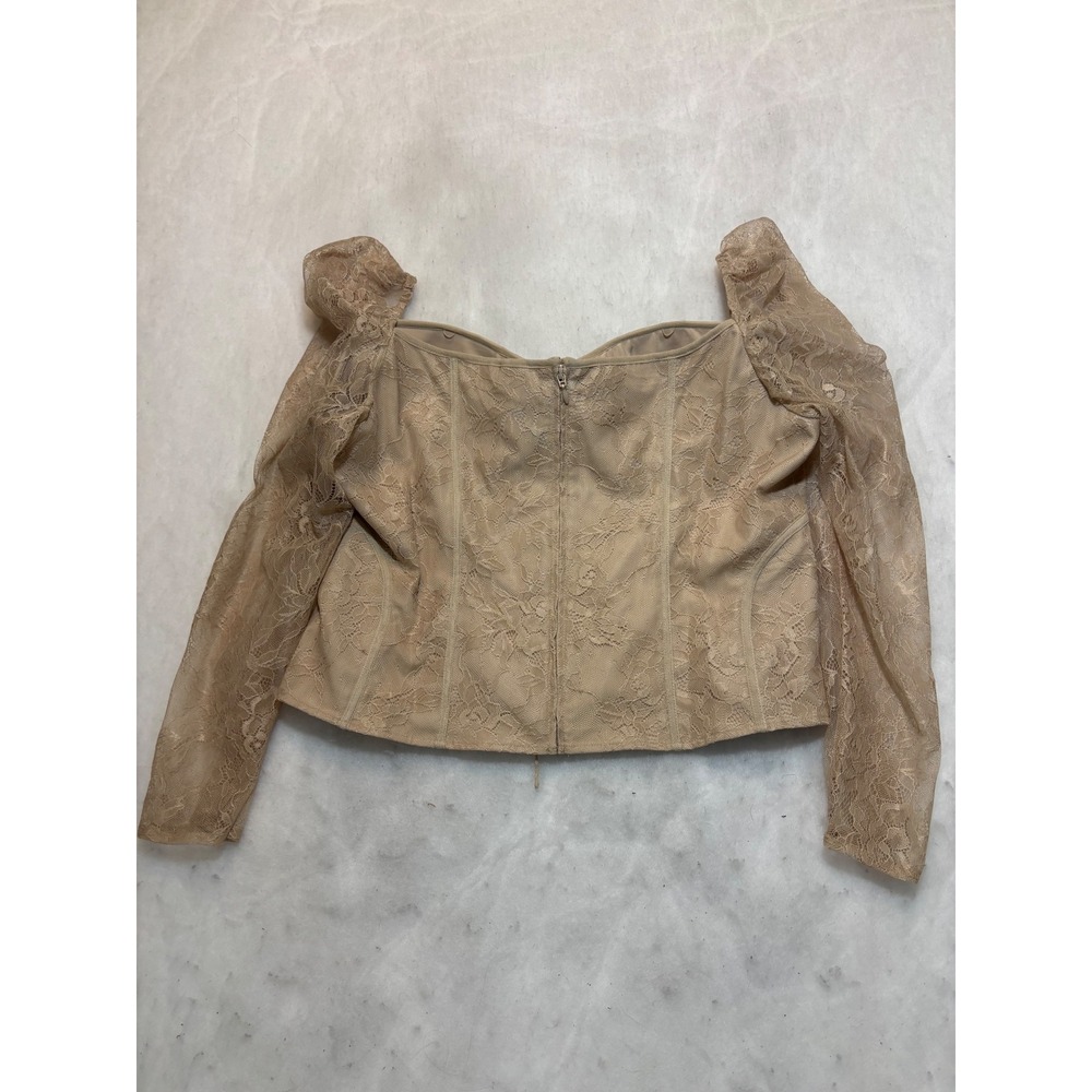 Chelsea & Violet Lace Corset Top Tan Beige Puff Sleeve Bustier Size 12 NEW - Picture 12 of 14